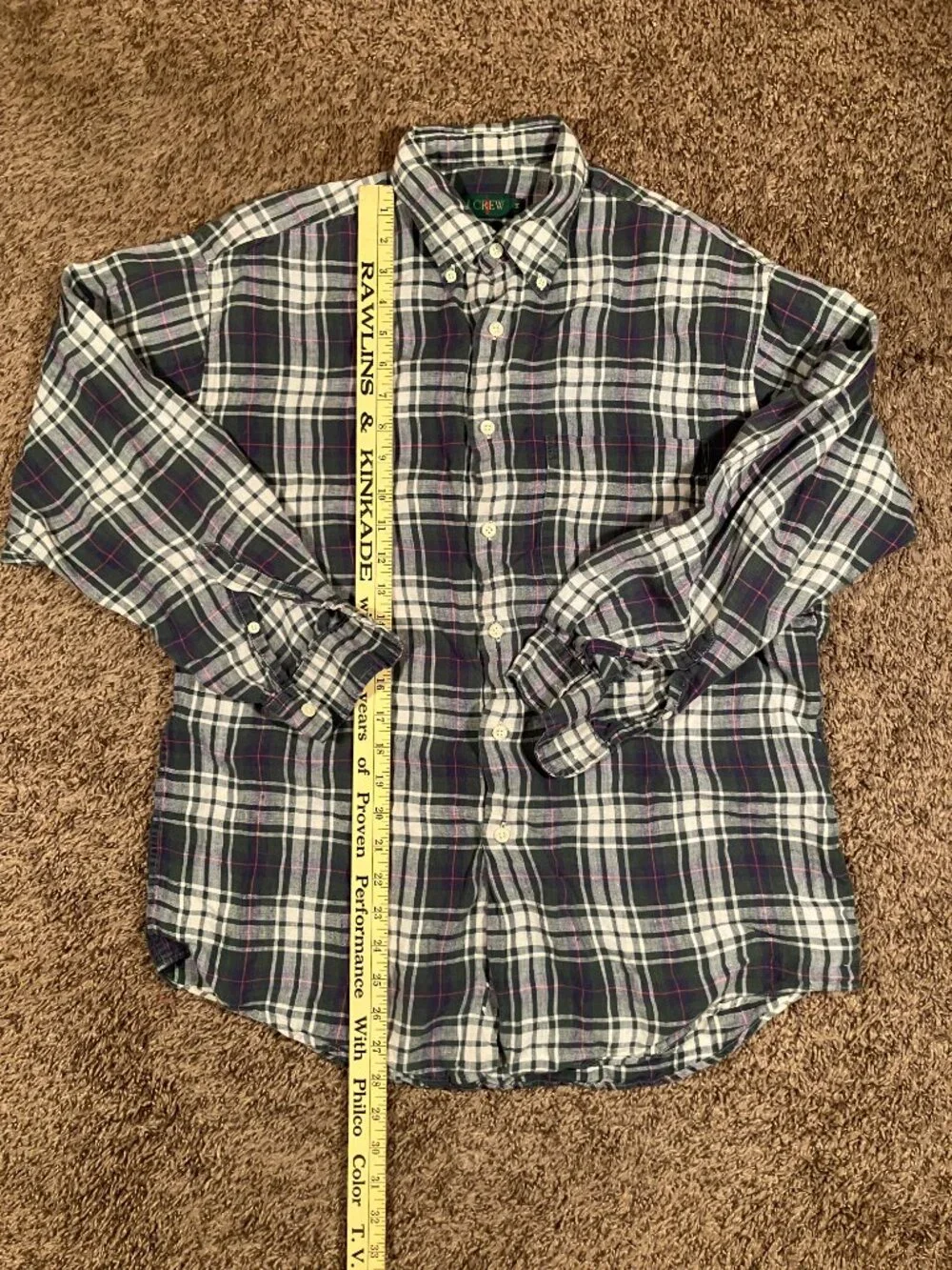 Vintage J.Crew Shirt Mens Large Blue Plaid Linen Button Down Long Sleeve Shirt